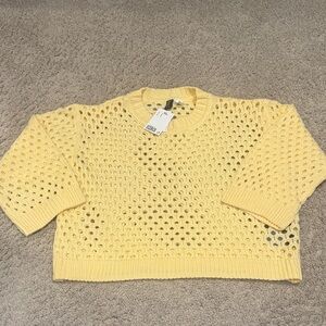 H&M Pale Yellow Open-Knit Crewneck Sweater